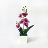 Orquídea Phalaenopsis artificial de 4 flores transfronteriza, bonsái cuadrado para interior, decoración creativa para el hogar, planta verde en maceta, adorno de flor artificial