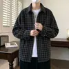 Camisa de cuadros retro estilo americano, cárdigan oversized holgado de otoño para hombre, camisa de manga larga, prenda exterior casual versátil para parejas
