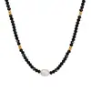 Collar Vintage Tailandés de Nicho Estilo Frío Ins Piedra de Cristal Negro Misteriosa Perla de Agua Dulce Natural Acero de Titanio Costura