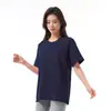 200g Verão Feminino Manga Curta Branco Solto Blusa Cor Sólida Casual Gola Redonda Camiseta Tricô Manga Curta Camisa Fornecimento