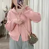 Suéter com capuz e cordão de cor sólida, estilo coreano, outono e inverno, novo, simples, feminino, estilo preguiçoso, macio, tipo glutinoso, casaco cardigã de tricô com zíper