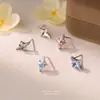 Pendientes de Estrella de Zirconia de Plata Pura S999 para Mujer, Pendientes Pequeños y Delicados de Estrella de Cuatro Puntas, Joyería para Orejas de Gama Alta y Amigable con la Piel al por Mayor