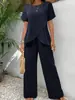 Conjunto de Dos Piezas de Verano 2025 para Mujer Europea y Americana, Pulóver de Manga Corta, Cuello Redondo, Holgado, Casual, Irregular