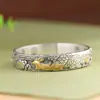 Ciervo Dorado Rey 999 Plata Pura Vintage Elegante Chapado en Oro Fénix Peonía Palabras Auspiciosas Alegría y Fortuna Pulsera Ancha de Plata Pura