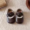 Acabamento de Flor de Renda Francesa Sapatos Pequenos de Couro 2026 Nova Coleção Primavera/Outono Versão Coreana Sapatos de Princesa com Laço Sapatos de Solado Macio