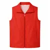 Chalecos de voluntario hechos a medida con logotipos impresos, para promover actividades de voluntariado y causas benéficas; chalecos rojos, camisetas promocionales y uniformes de trabajo