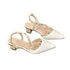 2025 Nuevo Estilo de Verano Zapatos de Tacón Medio Beige de Tacón Alto Nicho Francés Tacón Grueso Punta Puntiaguda Sandalias de Tira Trasera para Mujer