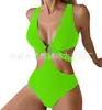 Aliexpress Amazon Venta Caliente Europea y Americana Multicolor Talla Grande Traje de Baño de una Pieza Cruzado con Copas Rígidas Plisado Adelgazante para Mujer