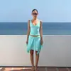 Conjunto de top sin mangas verde menta puro y deseable con cuello en U y falda irregular para mujer, perfecto para vacaciones junto al mar, adelgazante y de cintura alta