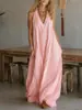 Vestido sin mangas de color liso con bolsillo en Amazon, cuello en V, nuevo de verano y otoño 2026, transfronterizo europeo y americano Nq9012