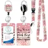 Poliéster Fácil de Tirar Arcoíris Resina PVC Floral Estampado en Oro Patrón de Mármol Patrón Redondo Cordón Fácil de Colgar Portatarjetas