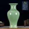 Vaso de cerâmica de Jingdezhen com esmalte celadon, arranjo de flores estilo chinês novo, decoração para casa para sala de estar, prateleira de exposição, hall de entrada e rack de TV