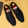 Zapatos de hombre de cuero genuino estilo coreano, Zapatos casuales de slip-on para hombre estilo británico, Zapatos de boda retro de gamuza con borlas