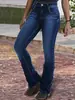 Hme Jeans Europeos y Americanos Transfronterizos para Mujer Marca de Moda Estilo Americano Estampado de Leopardo Bolsillo Casual Ajuste Delgado Elástico Pantalones Acampanados Exportación