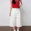 Jeans Anchos de Tiro Alto Naranja Infantil # Rojo Brillante para Mujer, Corte Holgado, Adelgazantes, Casuales, Versátiles, Pierna Recta, Pantalones Cortos, Modernos.