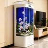 Aquário de Vidro Vertical para Sala de Estar, Uso Doméstico, Máquina Integrada de Filtração e Oxigenação de Chão com Gabinete, Aquário Sem Troca de Água