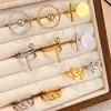 Anillo de Acero Inoxidable con Personalidad Geométrica de Moda Oro de 18K y Plata Anillo Abierto Acero de Titanio No se Desvanece Joyería Transfronteriza
