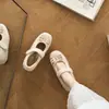 Sapatos Mary Jane de pelúcia estilo fada para mulheres Modelo Outono/Inverno 2026 Laço Tira única Quente com fleece adicionado Sapatos baixos peludos