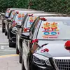 Nuevos estilo pegatinas para coche de boda, decoraciones electrostáticas de personaje "feliz" para coche de boda, juego completo de pegatinas de personaje "feliz" para coche de boda para caravana de boda
