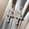 Pendiente Hebilla de Personalidad Clásica Cruzada Europea y Americana Pendiente Largo Colgante de Cruz de Moda para Mujer Pendientes de Gama Alta de Nicho Tendencia