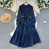 Vestido Elegante de Gama Alta para Mujer Otoño 2024 Nuevo Elegante para Dama Solapa Botonadura Única Ceñido a la Cintura Mezclilla Midi