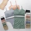 Conjunto de Sutiã e Calcinha Feminino Europeu e Americano à Prova de Impacto Respirável Conjunto de Top Regata Esportivo para Yoga Conjunto de Cuecas Boxer Externas