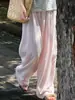 Calça de Linho Fresco Tencel Rosa Wide-Leg para Mulheres, Estilo Fino de Verão 2026 Nova Calça Casual Solta de Algodão e Linho Curvada com Proteção Solar