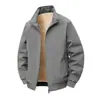 Jaqueta masculina em estoque para primavera e outono, gola alta, estilo workwear, espessada, cor sólida, corte solto, à prova de vento, para homens de meia-idade e jovens, vestuário esportivo externo
