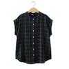 Camisa de Algodón sin Estampar de Hilo Doble de Manga Corta para Mujer Cuello Vertical Casual Artístico Adelgazante Nueva de Verano 2024