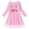 Vestido de Niña Transfronterizo Nuevo Primavera y Otoño Algodón Estampado Dibujos Animados Estrella Luna Malla Manga Larga Vestido de Princesa