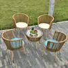 Móveis de Vime Casual Mesa e Cadeiras para Exterior Cadeira de Vime Sala de Estar Interna Mesa e Cadeiras de Lazer Conjunto de Três Peças Estrutura de Alumínio Combinação de Mesa de Centro