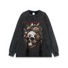 Retro high street marca de moda caveira impressão oversize longo-manga comprida T-shirt homens e mulheres casal hip hop de manga curta assentamento camiseta