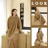 Conjunto de Pijama para Mujer Transfronterizo, Cardigán Largo Grueso de Coral Fleece Espeso para Invierno, Ropa de Casa de Franela que se Puede Usar Afuera
