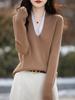Suéter Falso de Dos Piezas para Mujer Nuevo Commuter Simple Elegante Delgado Punto Calado Camisa Base con Bloques de Color Suéter con Cuello en V