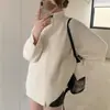 Casaco de malha com gola alta casual estilo coreano para outono e inverno, comércio exterior transfronteiriço, cardigã de tricô largo e oversized com zíper duplo para mulheres