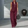 2026 Nuevo Traje de Mono Casual Holgado de Algodón y Lino con Cuello Alto sin Mangas para Mujer, Sitio Independiente Europeo y Americano de Amazon Transfronterizo