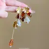 Brincos de metal flor com franja retrô francesa alta sensibilidade nicho temperamento requintado clipe de orelha