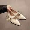 Zapatos de cuero para mujer de moda con una sola correa, nuevo modelo de otoño 2026, tacón grueso, punta fina, tacones altos