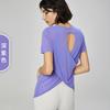 Camiseta Deportiva de Manga Corta Transpirable de Hilo de Bambú para Yoga con Diseño de Escote de Gota de Agua, Bonita Espalda, Top Deportivo para Mujer, Ropa de Yoga, Cuello Redondo, Verano