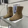 Modelo 2026 Retrô Vazado Respirável Bico Redondo Salto Baixo Moda Botas Curtas de Montaria Sandálias Ocidentais Cowboy Femininas