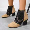 Amazon sandalias de malla de tacón alto para mujer talla grande moda europea y americana encaje punta redonda zapatos de tacón grueso para mujer venta al por mayor generación