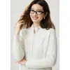 Cardigan de estilo Old Money con cuello alto y cremallera 100% Cachemir Puro para Mujer, Suéter Abrigo Grueso de Punto Trenzado para Otoño e Invierno