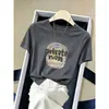 Camiseta de Manga Curta 100% Algodão Cinza Escuro para Mulheres, Moderna e Versátil, Juvenil e Emagrecedora, Top Estiloso, Moda Verão 2026