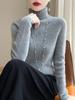 Camiseta Básica de Punto Sin Costuras con Cuello de Pila Interior para Mujer, Nueva Otoño e Invierno, Corte Ajustado, Línea Negra, Cuello Alto con Abrigo