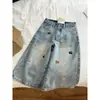 Jeans cropped de mezclilla lavada cómodos estilo Hong Kong que disimulan imperfecciones corporales, estilizan la figura y son adecuados como prenda exterior, con un diseño de cintura alta, adelgazante y versátil
