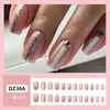 Unhas Manicure de Comércio Exterior de Comprimento Médio com Cabeça Plana, Adesivos de Unhas Postiças Brilhantes com Listras Brancas, Unhas Usáveis Mais Vendidas Transfronteiriças