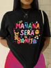 Camiseta de Color Sólido Simple de Color Sólido para Mujer de Venta Caliente Nueva Estación Independiente de Amazon Transfronteriza con Estampado de Letras de la Ciudad de Italia Combinación Perfecta