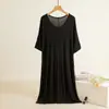 Camisón de Modal para Mujer con Volantes Verano Delgado Holgado Talla Grande Vestido Doméstico para Dormir Vestido Casual de Longitud Media