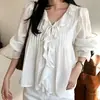 En Stock Verano 2026 Estilo Coreano Nueva Camisa de Raso de Alta Gama de Trabajo Pesado con Pliegues y Volantes Blusa Delgada para Mujer Verano