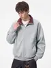 Cardigan Esportivo Han Lu Moda de Rua Americana Moletom Pesado para Homens, Outono e Inverno Quente Modelagem Solta Gola Reversível Jaqueta Texturizada Color-Blocking.